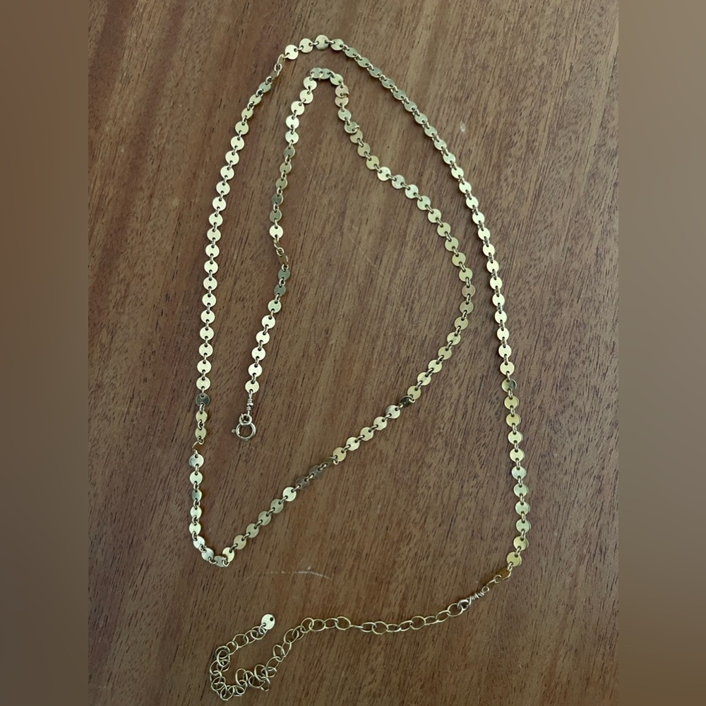 Gold plated belly jewelry bought on Etsy years ago. 34 1/2 inches long